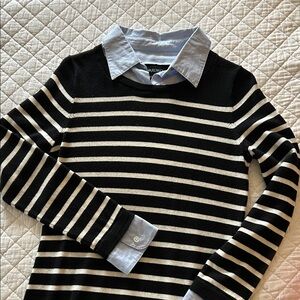 Cynthia Rowley Black and White Striped Crewneck Dress